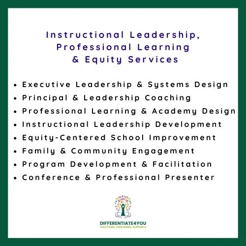 Instructional leadership and equity services list.