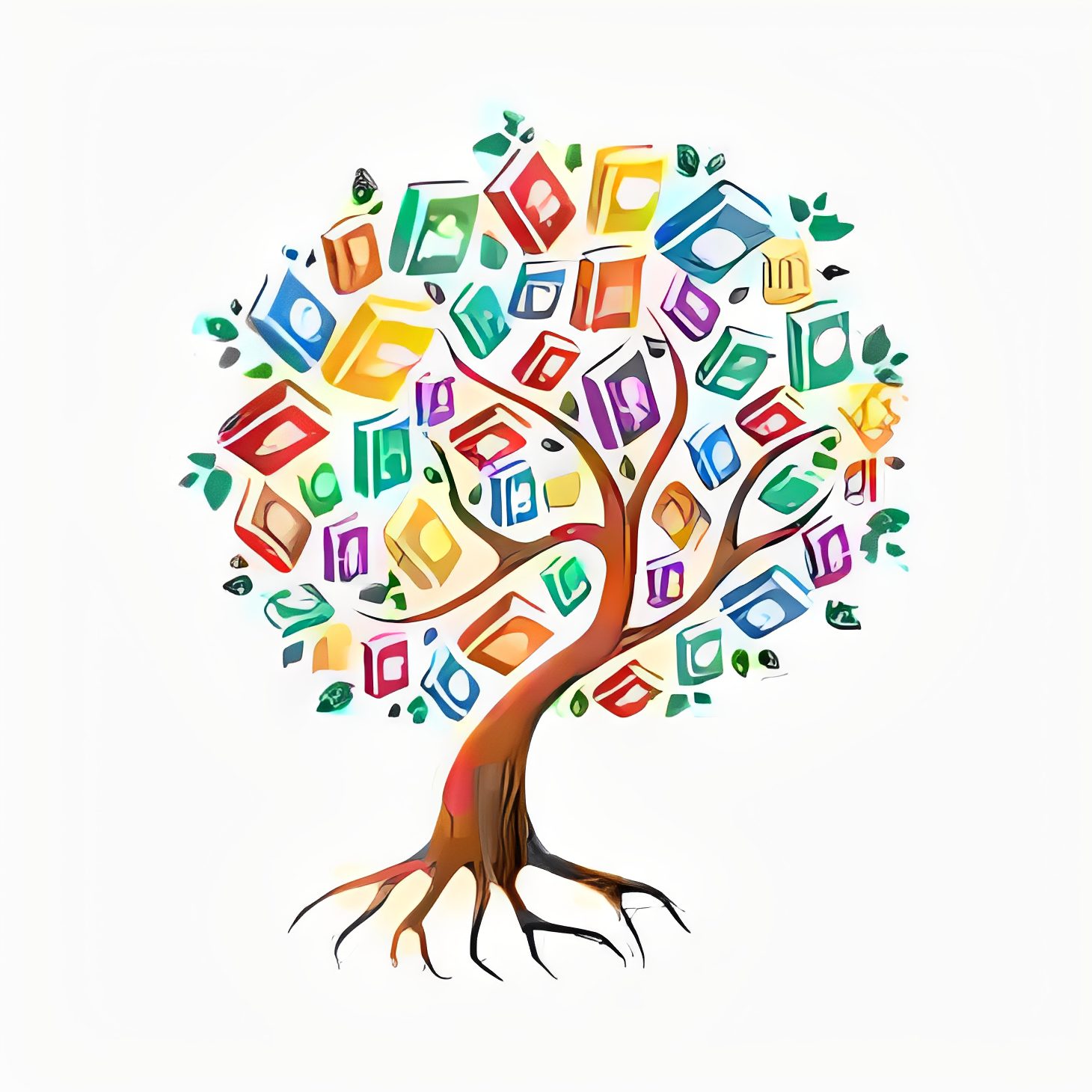 Colorful tree with books as leaves.